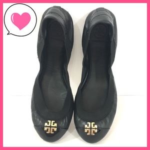 Tory Burch Chelsea black gold patent flats 6 1/2